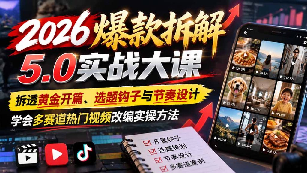 2026爆款拆解5.0实战大课：拆透黄金开篇、选题钩子与节奏设计，学会多赛道热门视频改编实操方法-孔明聊项目