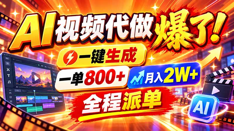 2026年底新赛道，AI视频代做一单800+，小白可做，告别打工-孔明聊项目