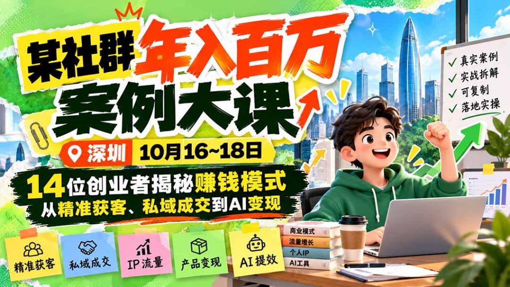 某社群年入百万案例大课-深圳10月16~18日：14位创业者揭秘赚钱模式，从精准获客、私域成交到AI变现-孔明聊项目