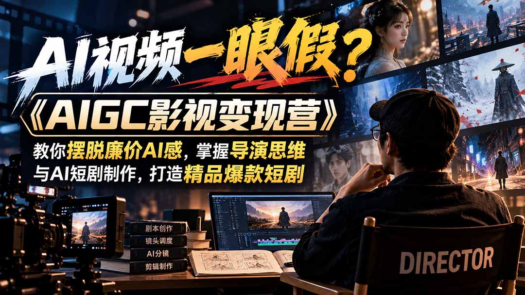 【无水印】AI视频一眼假？《AIGC影视变现营》教你摆脱廉价AI感，掌握导演思维与AI短剧制作，打造精品爆款短剧-孔明聊项目
