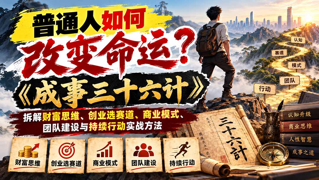 普通人如何改变命运？《成事三十六计》拆解财富思维、创业选赛道、商业模式、团队建设与持续行动实战方法-孔明聊项目