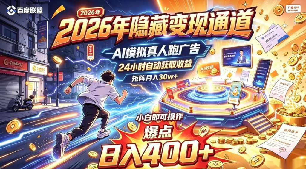 2026年别死磕自媒体，隐藏变现通道，AI模拟真人自动跑广告，小白即可操作，日入400+，矩阵月入可达到30w+【揭秘】-孔明聊项目