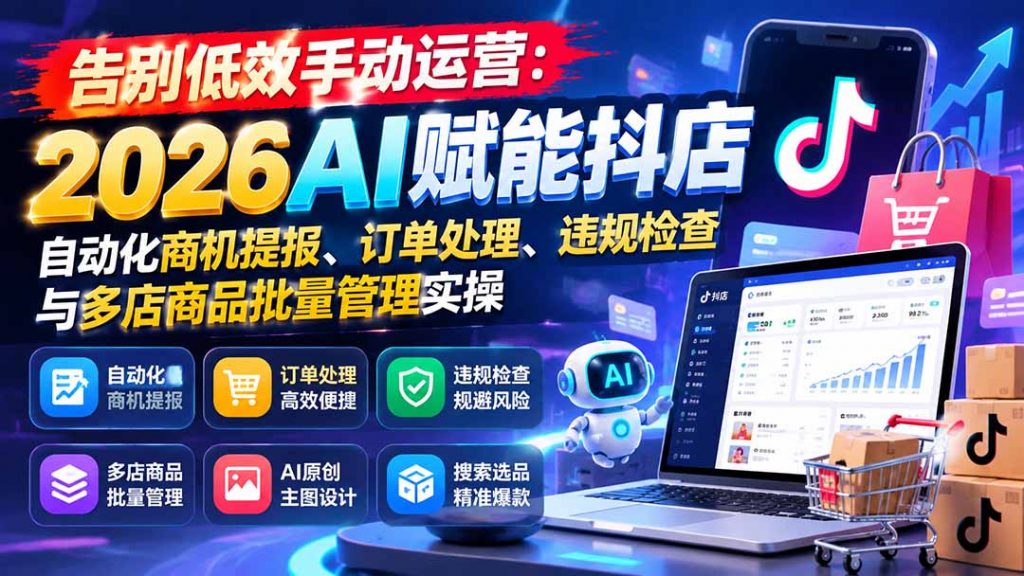 告别低效手动运营:2026AI赋能抖店自动化商机提报、订单处理、违规检查与多店商品批量管理实操-孔明聊项目