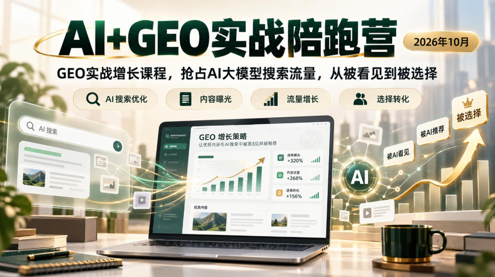 AI+GEO实战陪跑营2026年10月，GEO实战增长课程，抢占AI大模型搜索流量，从被看见到被选择-孔明聊项目