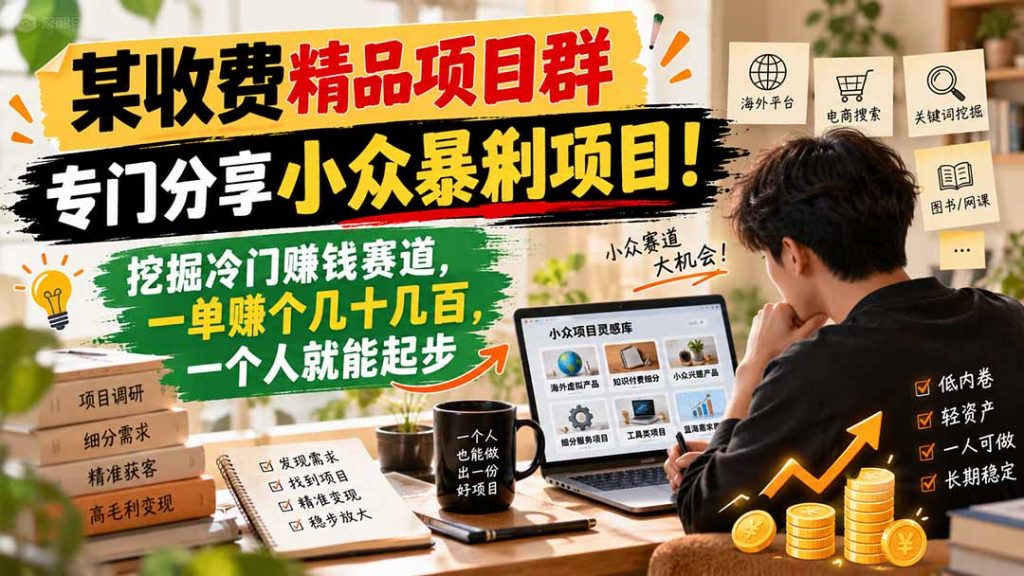 某收费精品项目群，专门分享小众暴俐项目！挖掘冷门赚钱赛道，一单赚个几十几百，一个人就能起步-孔明聊项目