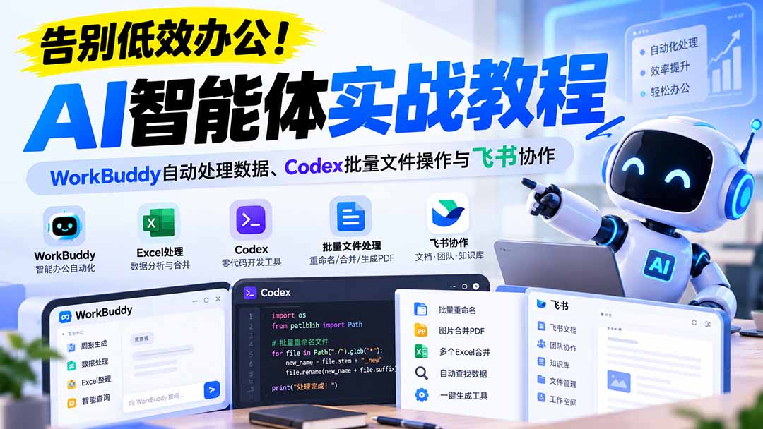 【无水印】告别低效办公！《AI智能体实战教程》WorkBuddy自动处理数据、Codex批量文件操作与飞书协作-孔明聊项目