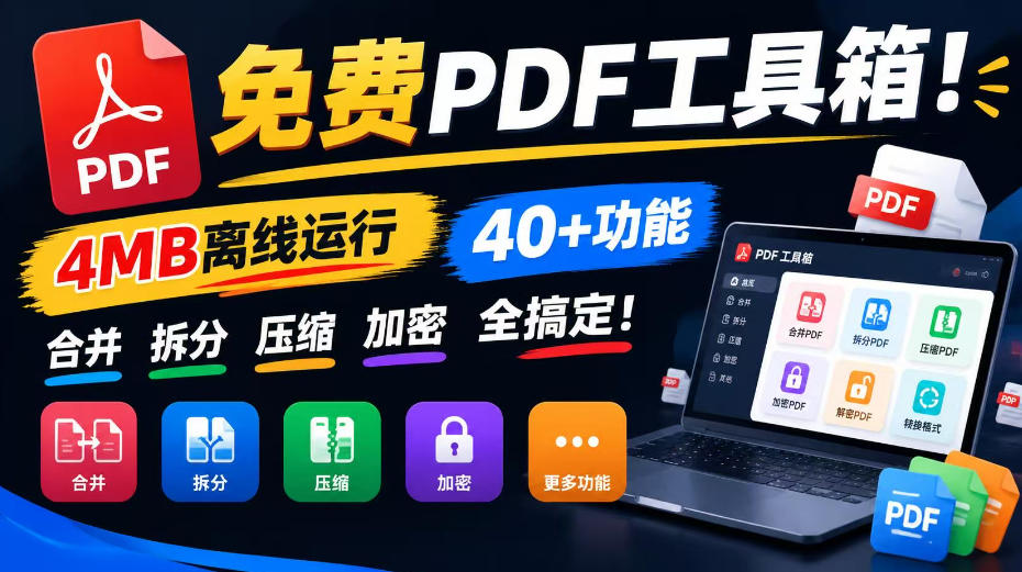 免费PDF工具箱！4MB离线运行，40+功能，合并拆分压缩加密全搞定！-孔明聊项目