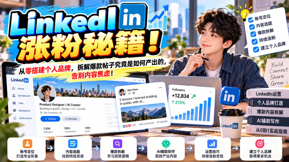 LinkedIn涨粉秘籍！从零搭建个人品牌，拆解爆款帖子究竟是如何产出的，告别内容焦虑！【原创双语字幕】-孔明聊项目