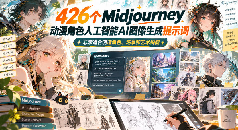 426个Midjourney动漫角色人工智能AI图像生成提示词，非常适合创造角色、场景和艺术构图-孔明聊项目