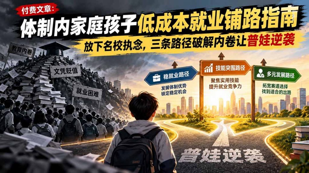 付费文章：体制内家庭孩子低成本就业铺路指南，放下名校执念，三条路径破解内卷让普娃逆袭-孔明聊项目