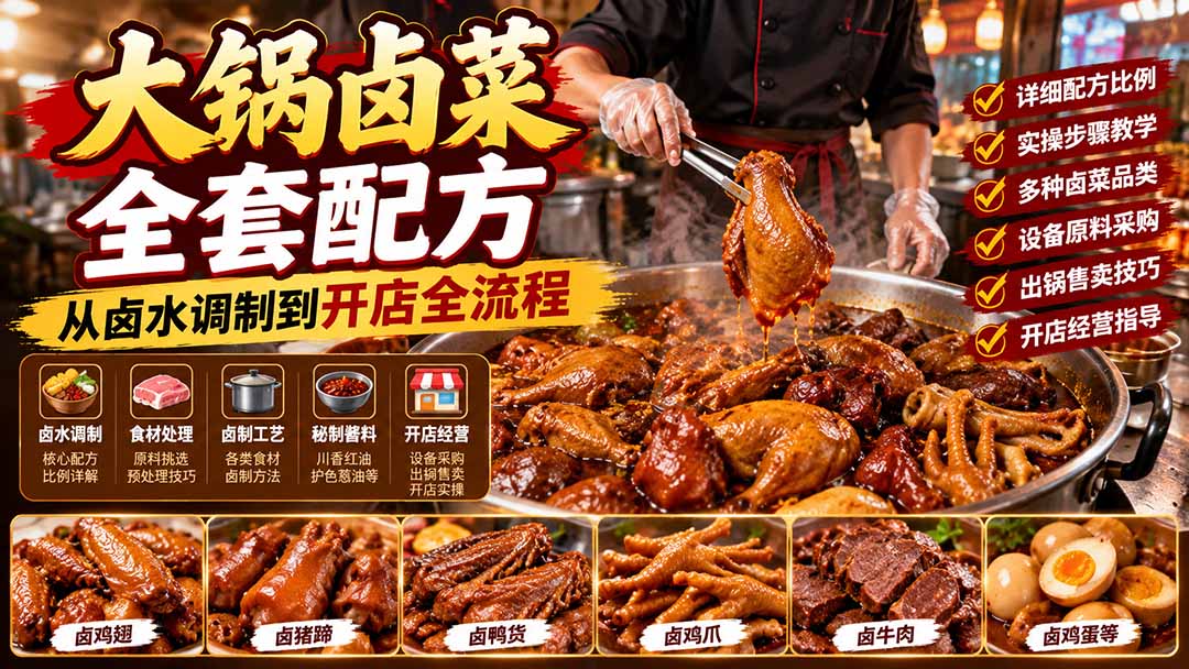 大锅卤菜全套配方，从卤水调制到开店全流程，感觉学会了去摆摊也不错-孔明聊项目