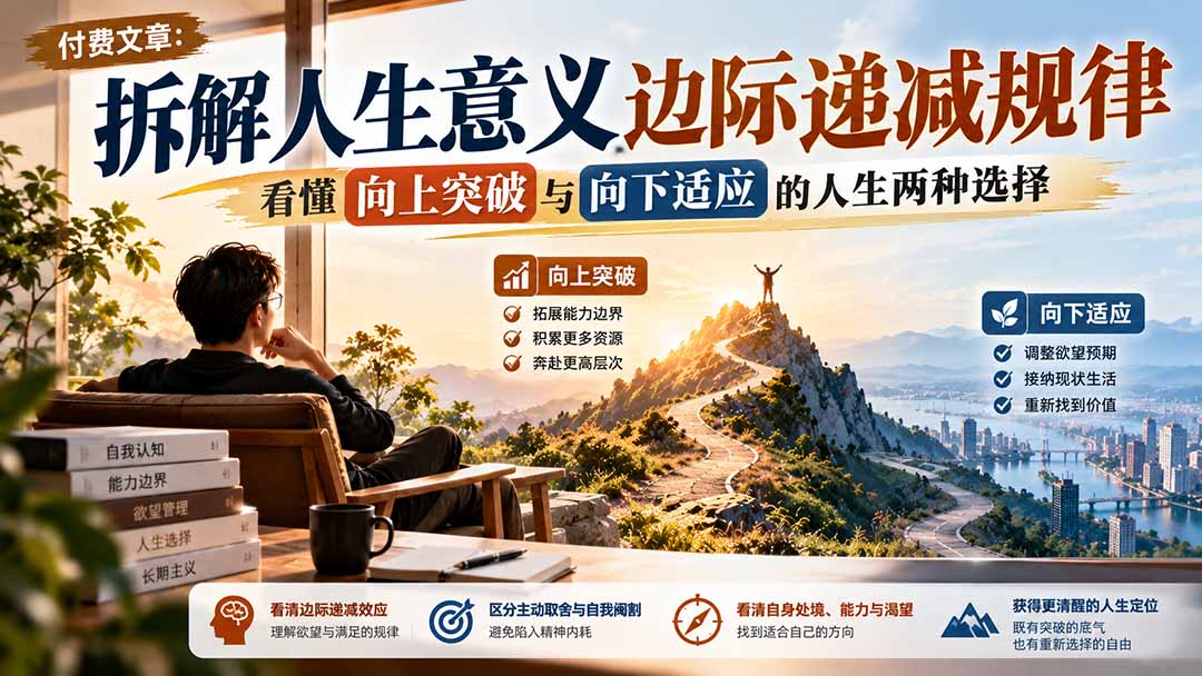 付费文章：拆解人生意义边际递减规律，看懂向上突破与向下适应的人生两种选择-孔明聊项目