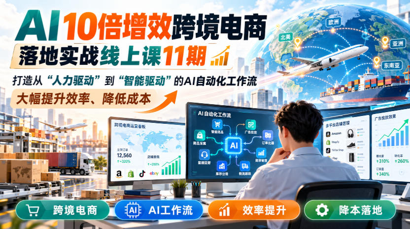 AI 10倍增效跨境电商落地实战线上课11期，打造从人力驱动到智能驱动的AI自动化工作流，大幅提升效率、降低成本-孔明聊项目