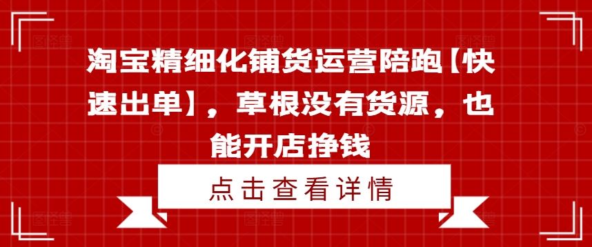 淘宝精细化铺货运营陪跑【快速出单】,草根没有货源,也能开店挣钱-孔明聊项目