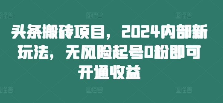 头条搬砖项目，2024内部新玩法，无风险起号0粉即可开通收益-孔明聊项目