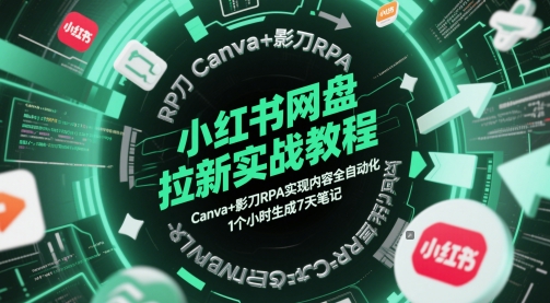 小红书网盘拉新实战教程，Canva+影刀RPA实现内容全自动化，1个小时生成7天笔记-孔明聊项目