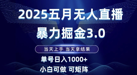 2025五月无人直播暴力掘金3.0，当天上手，当天拿结果，单号日入1k+小白可做可矩阵【揭秘】-孔明聊项目