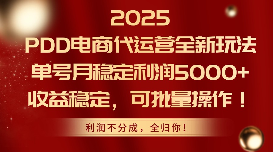 2025PDD电商代运营全新玩法，单号月稳定利润5000+，收益稳定，可批量操作-孔明聊项目