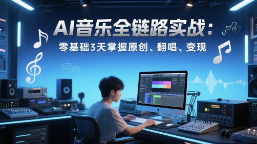 AI音乐全链路实战变现课：零基础3天掌握原创、翻唱、变现-孔明聊项目