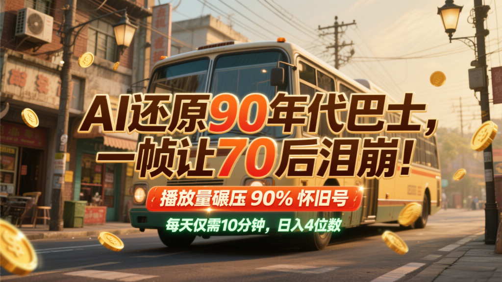 AI还原90年代巴士，一帧让70后泪崩！播放量碾压90%怀旧号，每天10分钟，日入4位数-孔明聊项目