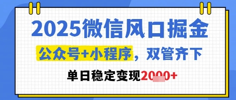 2025微信风口掘金，公众号+小程序双管齐下，单日稳定变现1k+【揭秘】-孔明聊项目