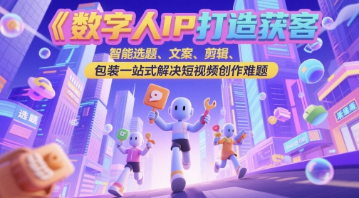 数字人IP打造获客变现实操课，智能选题、文案、剪辑、包装一站式解决短视频创作难题-孔明聊项目