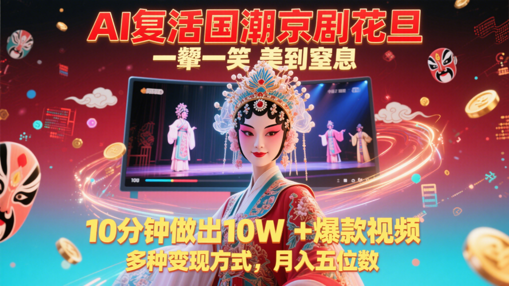 AI复活国潮京剧花旦，一颦一笑美到窒息，10分钟做出10W+爆款视频，多种变现方式-孔明聊项目