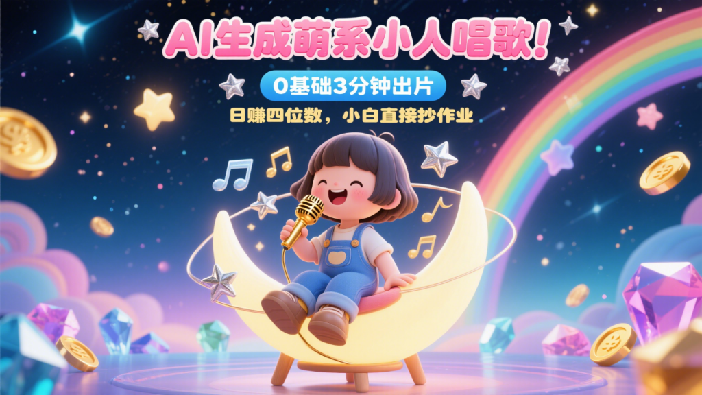AI生成萌系小人唱歌！0基础3分钟出片，28个作品涨粉9万，日赚四位数，小白直接抄作业-孔明聊项目