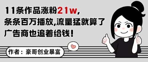 11条作品涨粉21W，条条百W播放，流量猛就算了，广告商也追着给钱-孔明聊项目