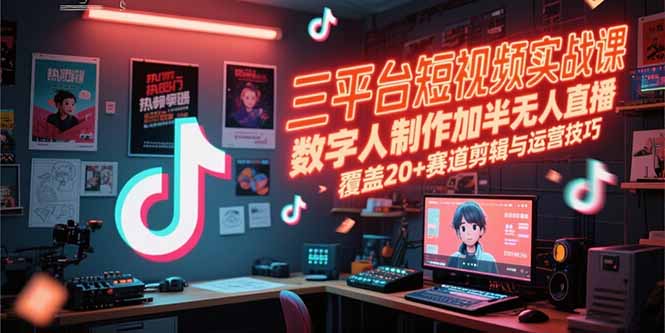 三平台短视频实战课，数字人制作加半无人直播，覆盖20+赛道剪辑与运营技巧-孔明聊项目