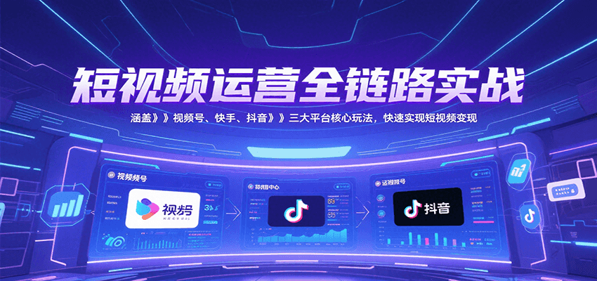 短视频运营全链路实战，涵盖视频号、快手、抖音三大平台核心玩法，快速实现变现！-孔明聊项目