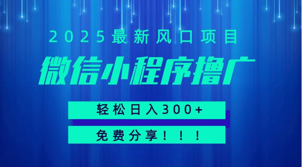 微信小程序撸广，最新风口项目，日入300+ 免费分享 可批量操作 小白可轻松上手！！-孔明聊项目