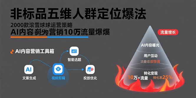 非标品五维人群定位法，2000款滚雪球运营策略，AI内容营销10万流量引爆-孔明聊项目