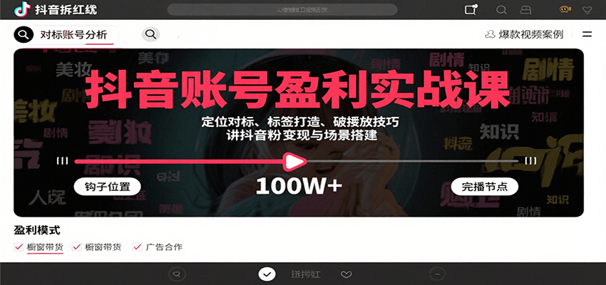 抖音账号盈利实战课，定位对标、标签打造、破播放技巧，讲涨粉变现与场景搭建-孔明聊项目