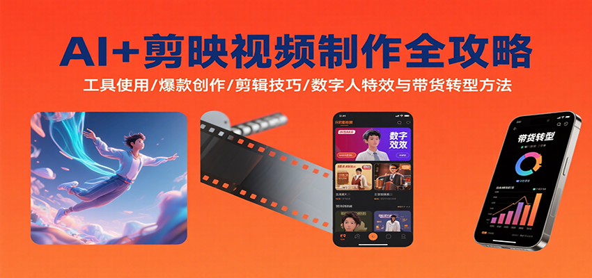 AI+剪映视频制作全攻略：工具使用/爆款创作/剪辑技巧/数字人特效与带货转型方法-孔明聊项目