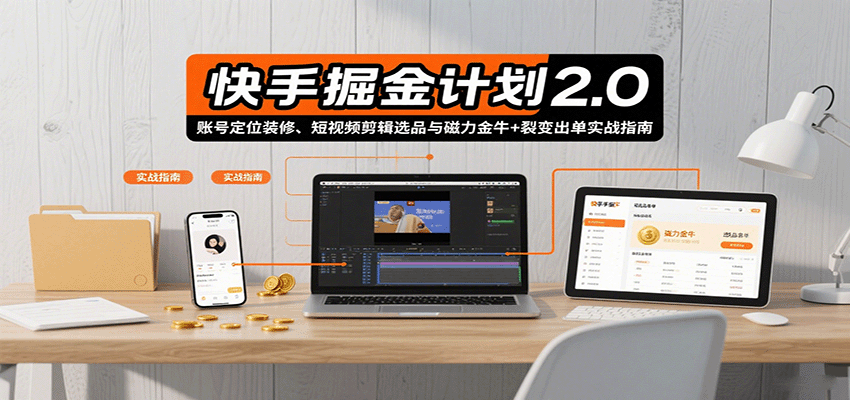 快手掘金计划2.0，账号定位装修、短视频剪辑选品与磁力金牛+裂变出单实战指南-孔明聊项目