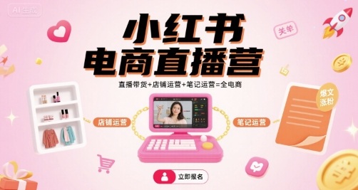 小红书电商直播营，直播带货+店铺运营+笔记运营=全电商-孔明聊项目