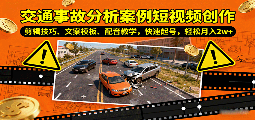 交通事故分析案例短视频创作，剪辑技巧、文案模板、配音教学，快速起号，轻松月入2w+-孔明聊项目