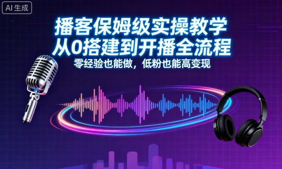播客保姆级实操教学，从0搭建到开播全流程，零经验也能做，低粉也能高变现-孔明聊项目