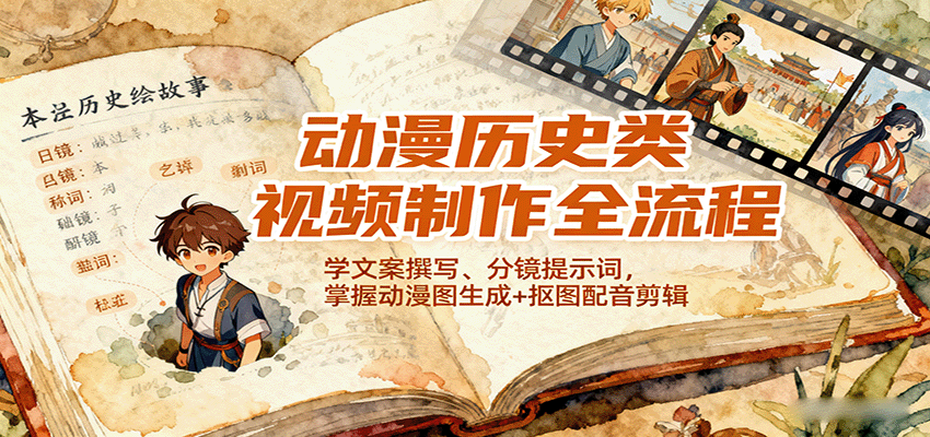 动漫历史类视频制作全流程，学文案撰写、分镜提示词，掌握动漫图生成+抠图配音剪辑-孔明聊项目