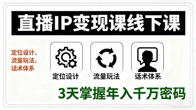 直播IP变现课线下课，定位设计、流量玩法、话术体系，3天掌握年入千万密码-孔明聊项目