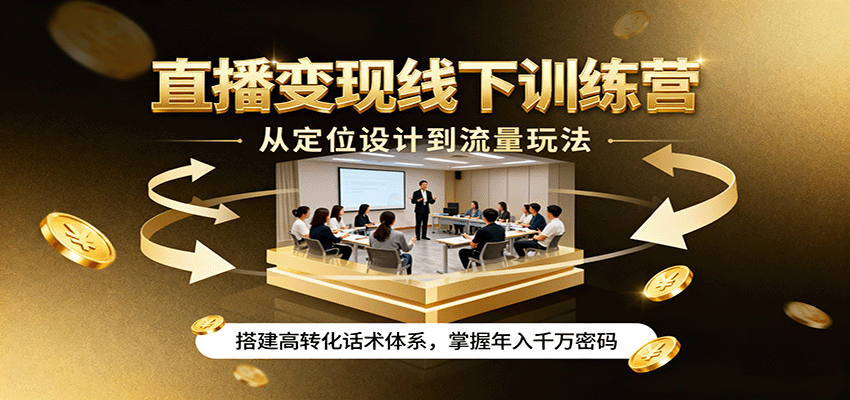 直播变现线下训练营，从定位设计到流量玩法，搭建高转化话术体系，掌握年入千万密码-孔明聊项目