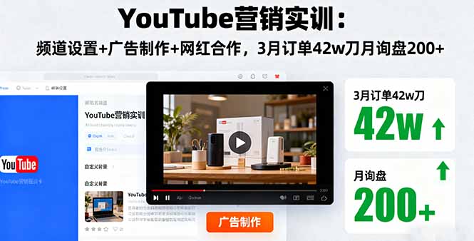 YouTube营销实训：频道设置+广告制作+网红合作，3月订单42w刀月询盘200+-孔明聊项目