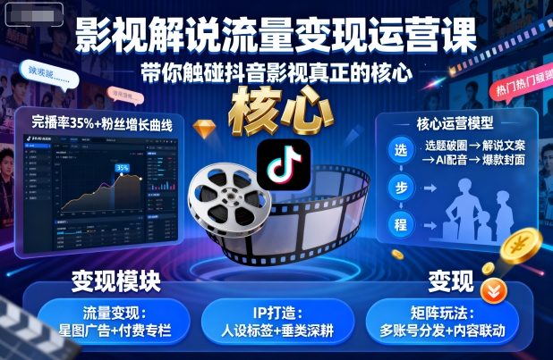 影视解说流量变现运营课，带你触碰抖音影视真正的核心-孔明聊项目