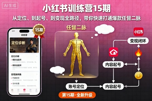 小红书训练营15期,从定位、到起号、到变现全路径,带你快速打通爆款任督二脉-孔明聊项目