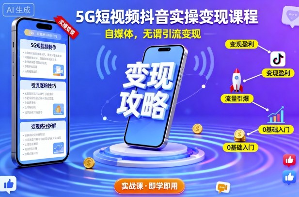 5G短视频抖音实操变现课程，自媒体，无谓引流变现-孔明聊项目