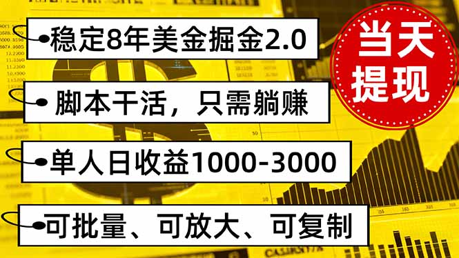 稳定8年美金掘金2.0脚本干活，只需躺赚。单人日收益1000-3000可批量、…-孔明聊项目