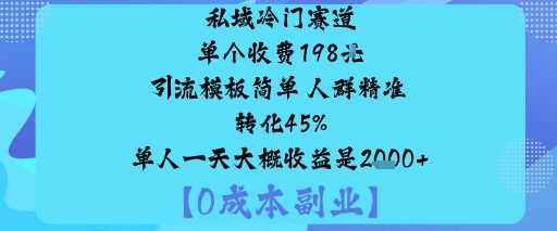 私域冷门赛道:单个收费198米引流模板简单人群精准转化45%单人一天大概收益是1k+-孔明聊项目
