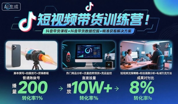 短视频带货训练营，抖音带货课程+抖音带货数据挖掘+精准获客解决方案-孔明聊项目