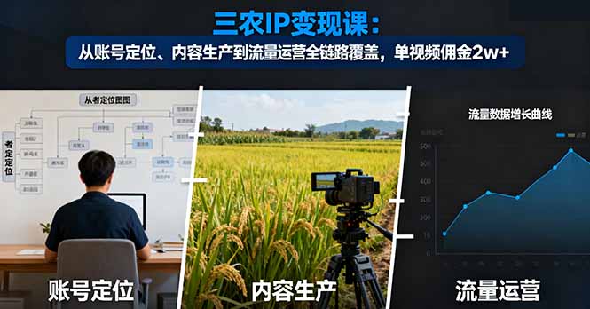 三农IP变现课：从账号定位、内容生产到流量运营全链路覆盖，单视频佣金2w+-孔明聊项目